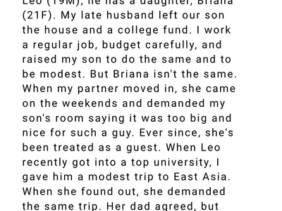 Entitled Stepdaughter Demands a $30K Trip Because My Son Got One & Told Me to Use His Wedding Fund to Pay for It
