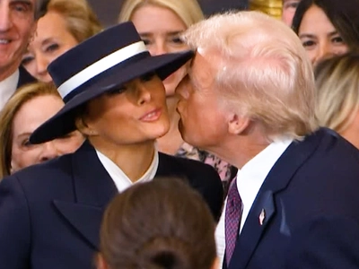 Donald Trump gives Melania Trump a kiss on the cheek as he enters for his  presidential inauguration