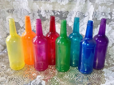 Colored Glass Bottles, 8 Bottle Set, Tinted Wine Bottles ...
