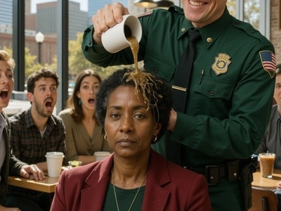 A police officer humili:ated a Black woman by pouring coffee on her and mocking her. Moments later, he found out her true identity and his arrogance vanished in an instant.